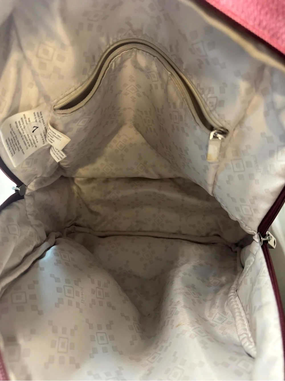 Thirty-One Monogram 'L' Burgundy Faux Leather Backpack